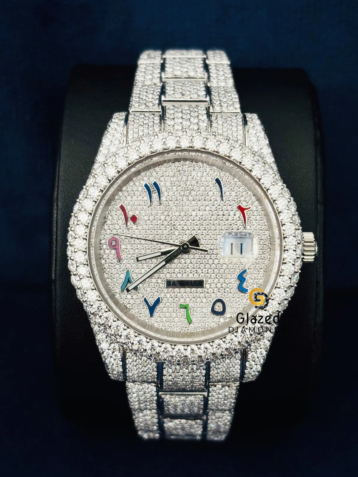 Diamond Studded Fully Iced Out Round VVs Moissanite Watch