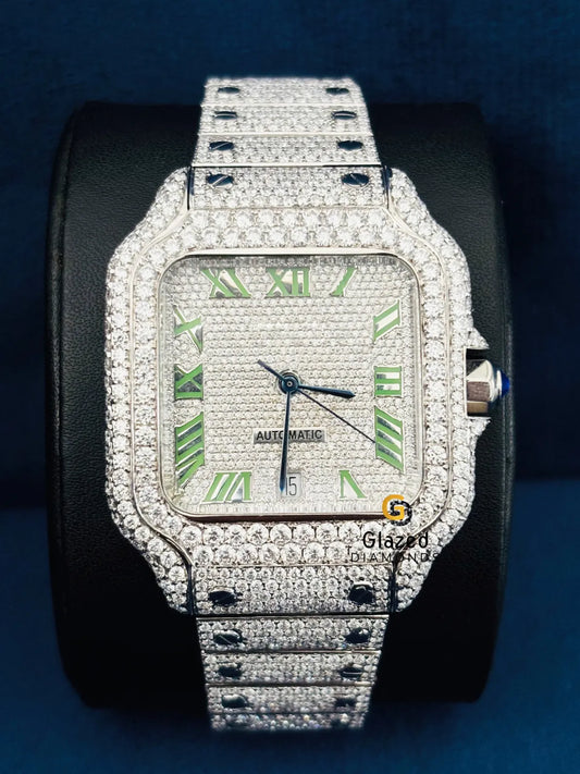 Diamond Studded Roman Dial Round Moissanite Watch