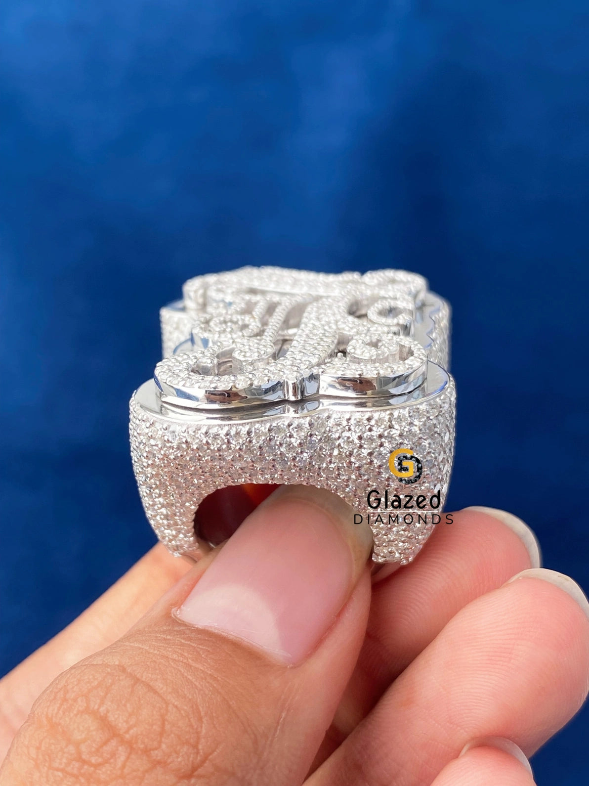 Diamond Studded Round Moissanite Custom Letter Hip Hop Ring