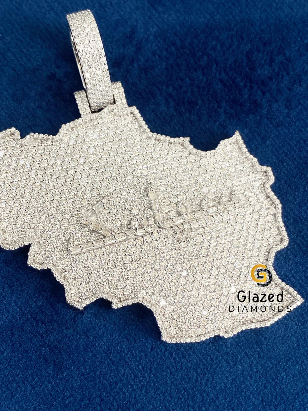 Diamond Studded Round VVs Moissanite Custom Map Pendant