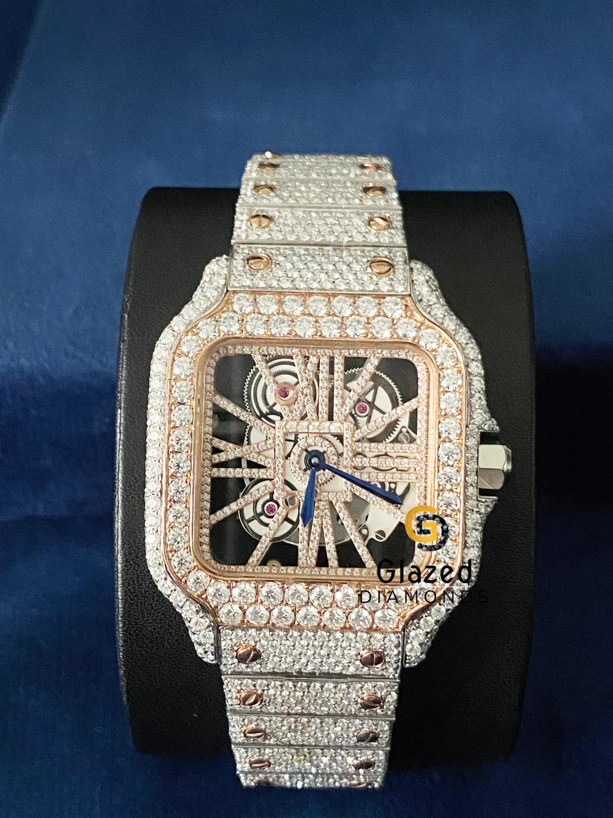 Diamond Studded Skeleton Dial Fully Bust Down Moissanite Watch