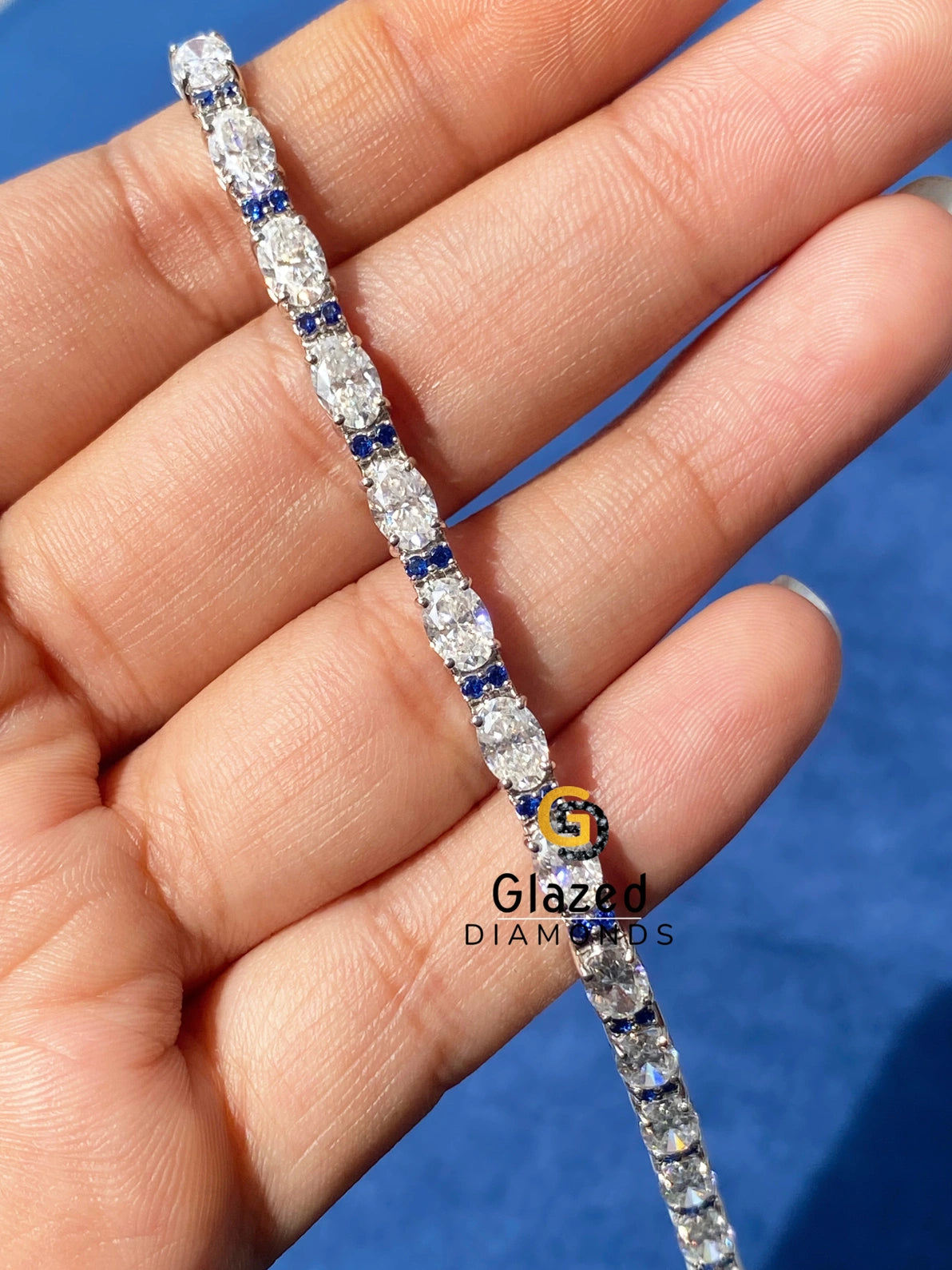 Diamond Studded Tennis Link Oval Moissanite Hip Hop Bracelet