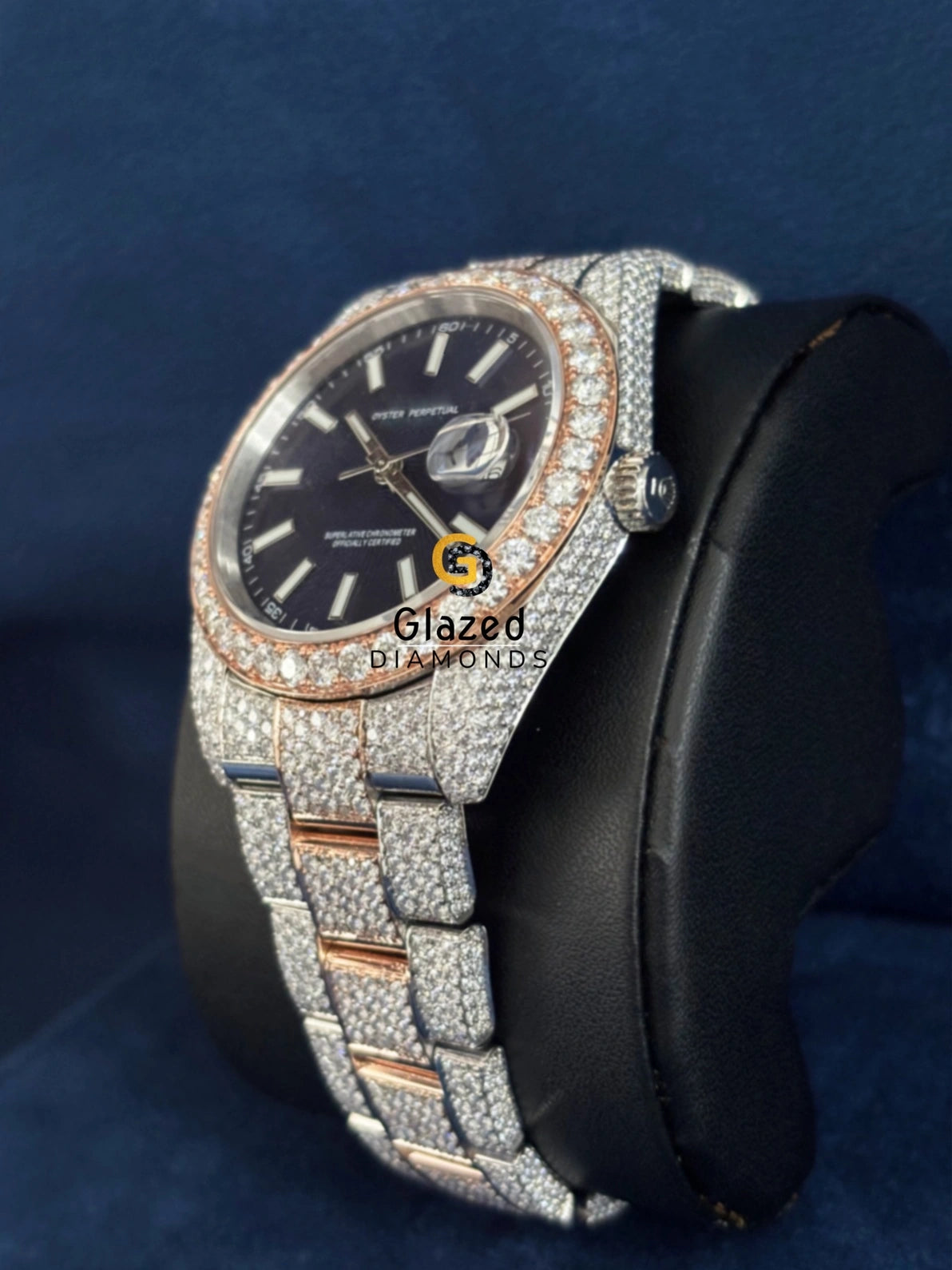 Diamond Studded VVs Moissanite Blue Stick Dial Watch