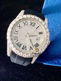 Diamonds Fully Iced Out Roman Dial Silicon Black Strap Icy Bling Moissanite Watch