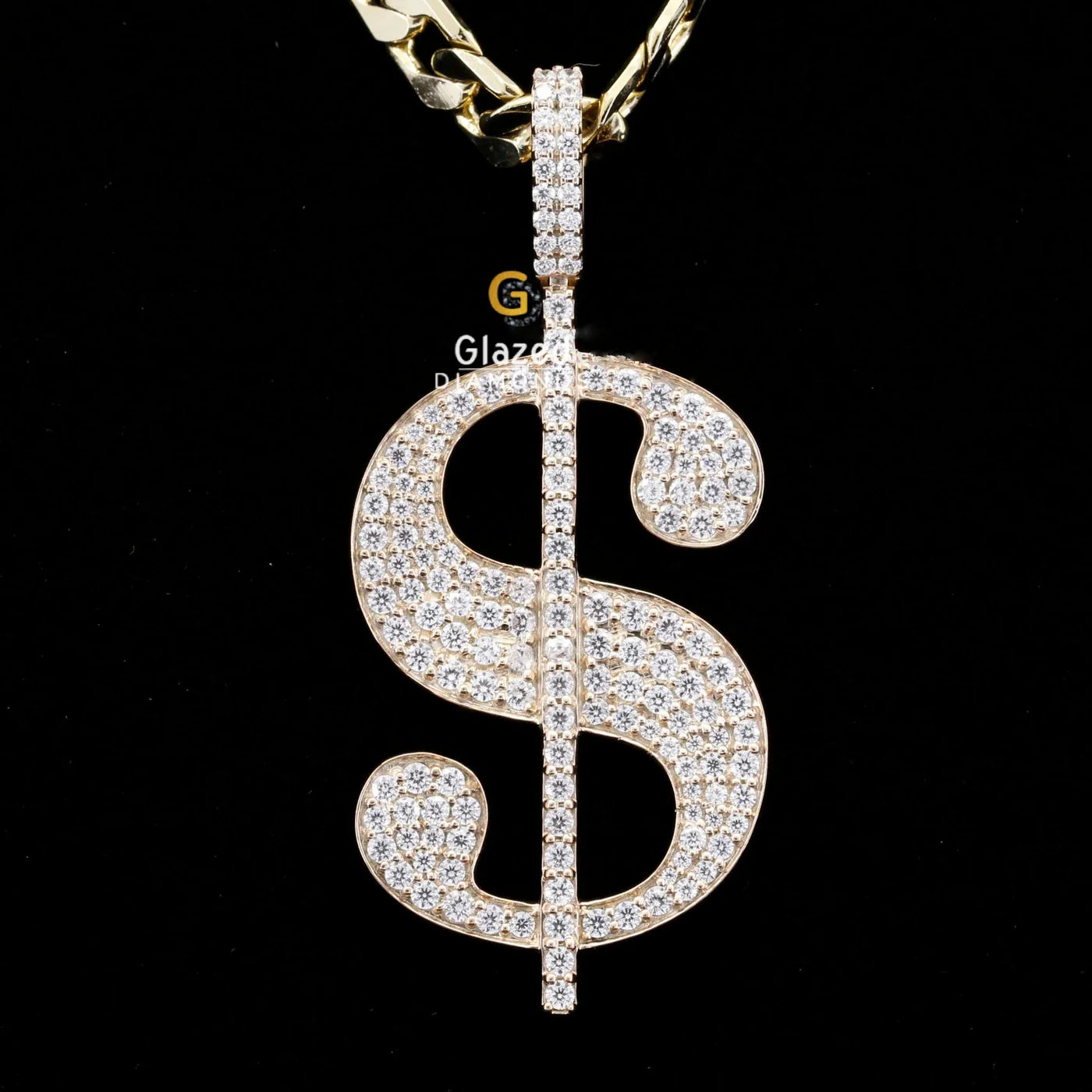 Iced Out Moissanite Diamond Studded Dollar Sign Hip Hop Pendant