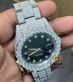 Black Dial Hip Hop Bust Down Moissanite Diamond Watch For Him