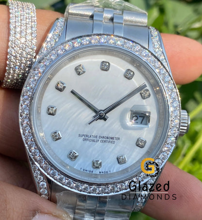 Dot Diamond Set White Dial Watch