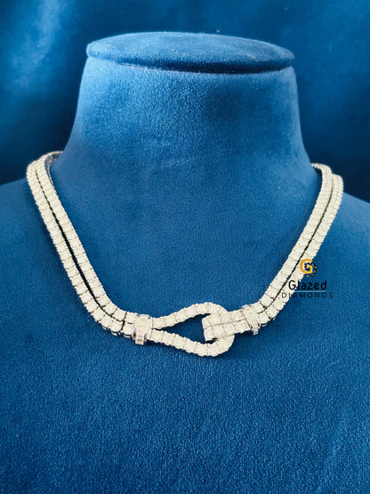 Double Row Round Moissanite Tennis Necklace For Women