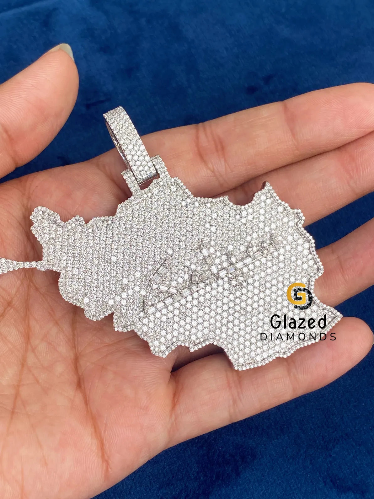Double Side Diamond Studded Custom Map Hip Hop Pendant