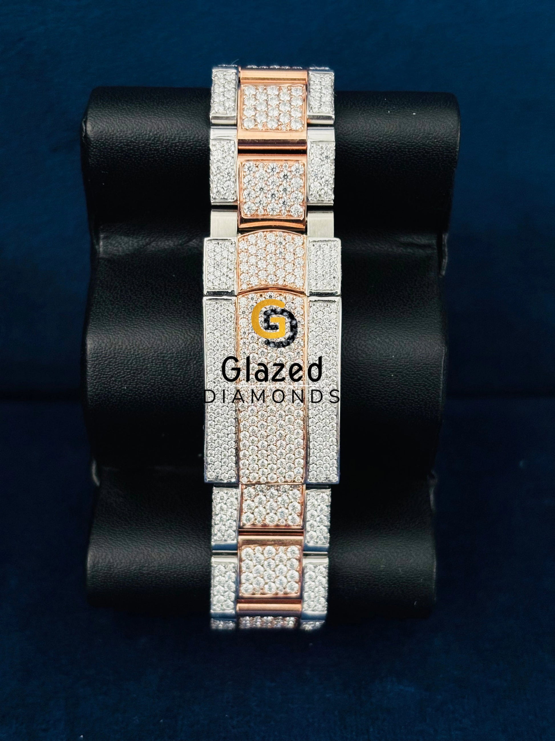 Dual Tone Big Bezel Blue Dial Rapper Moissanite Watch