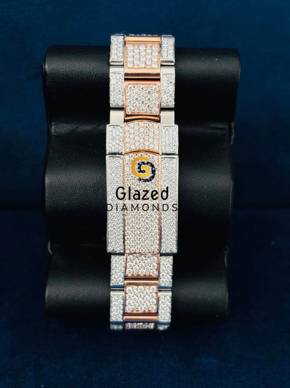 Dual Tone Big Bezel Blue Dial Rapper Moissanite Watch