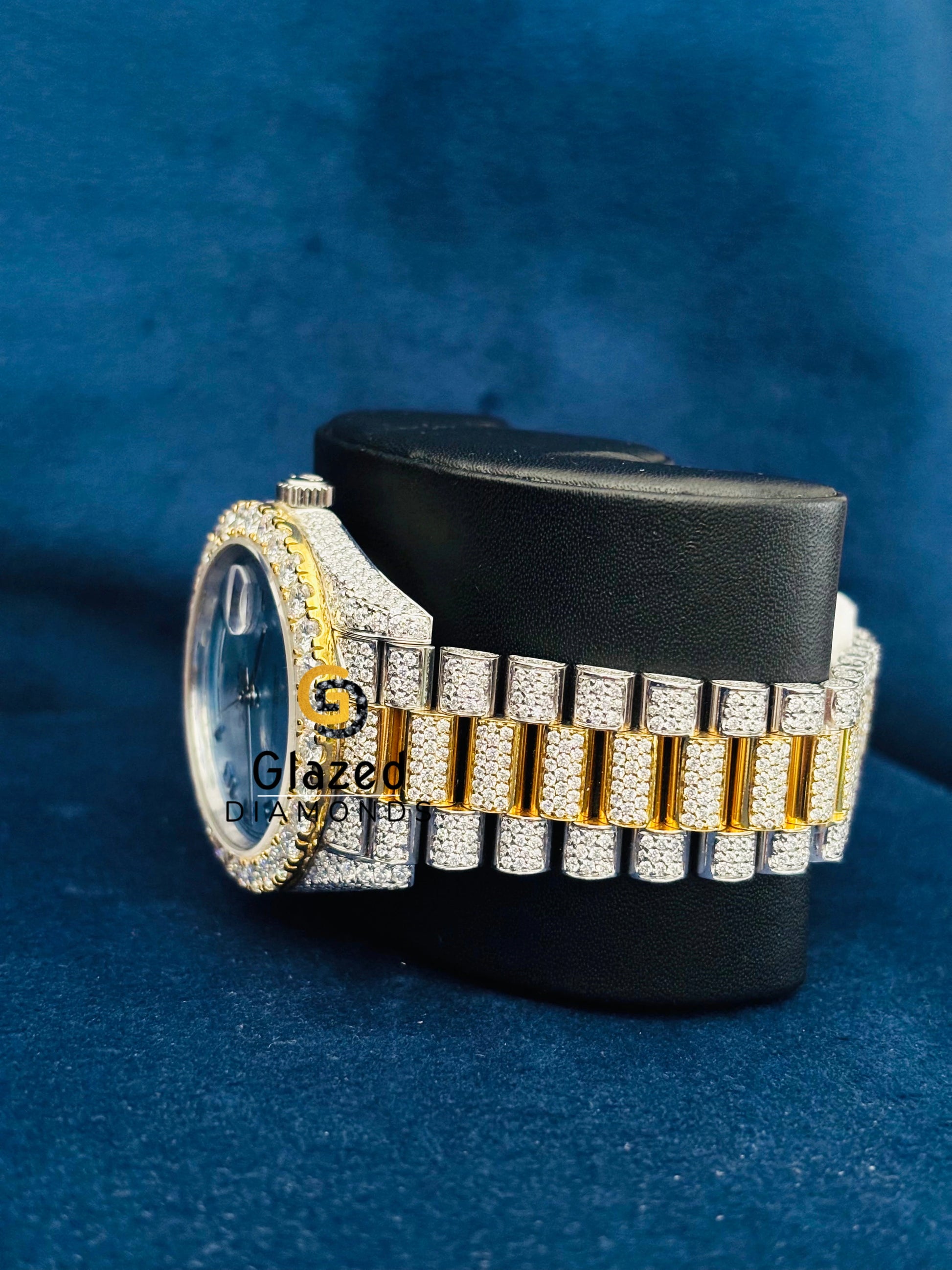 Dual Tone Big Bezel Iced Out Hip Hop Moissanite Watch