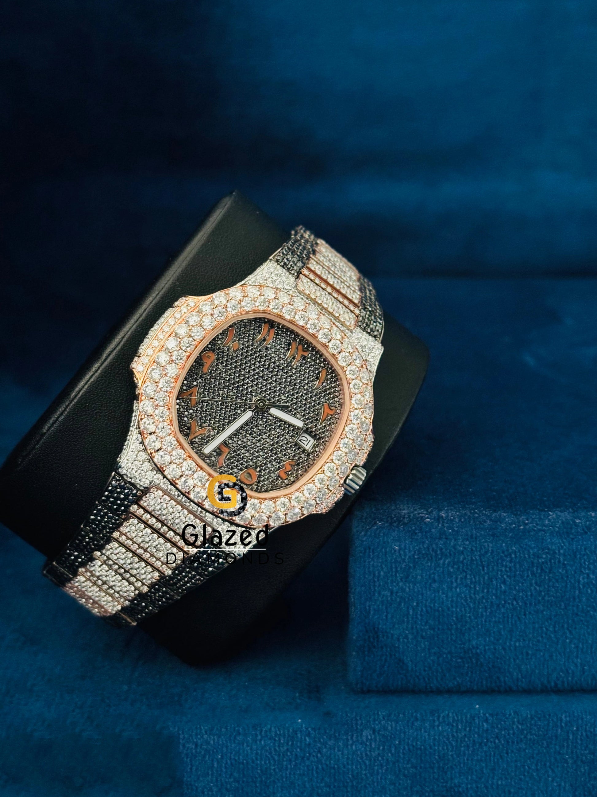 Dual Tone Black_ White Diamond Iced Out Moissanite Watch