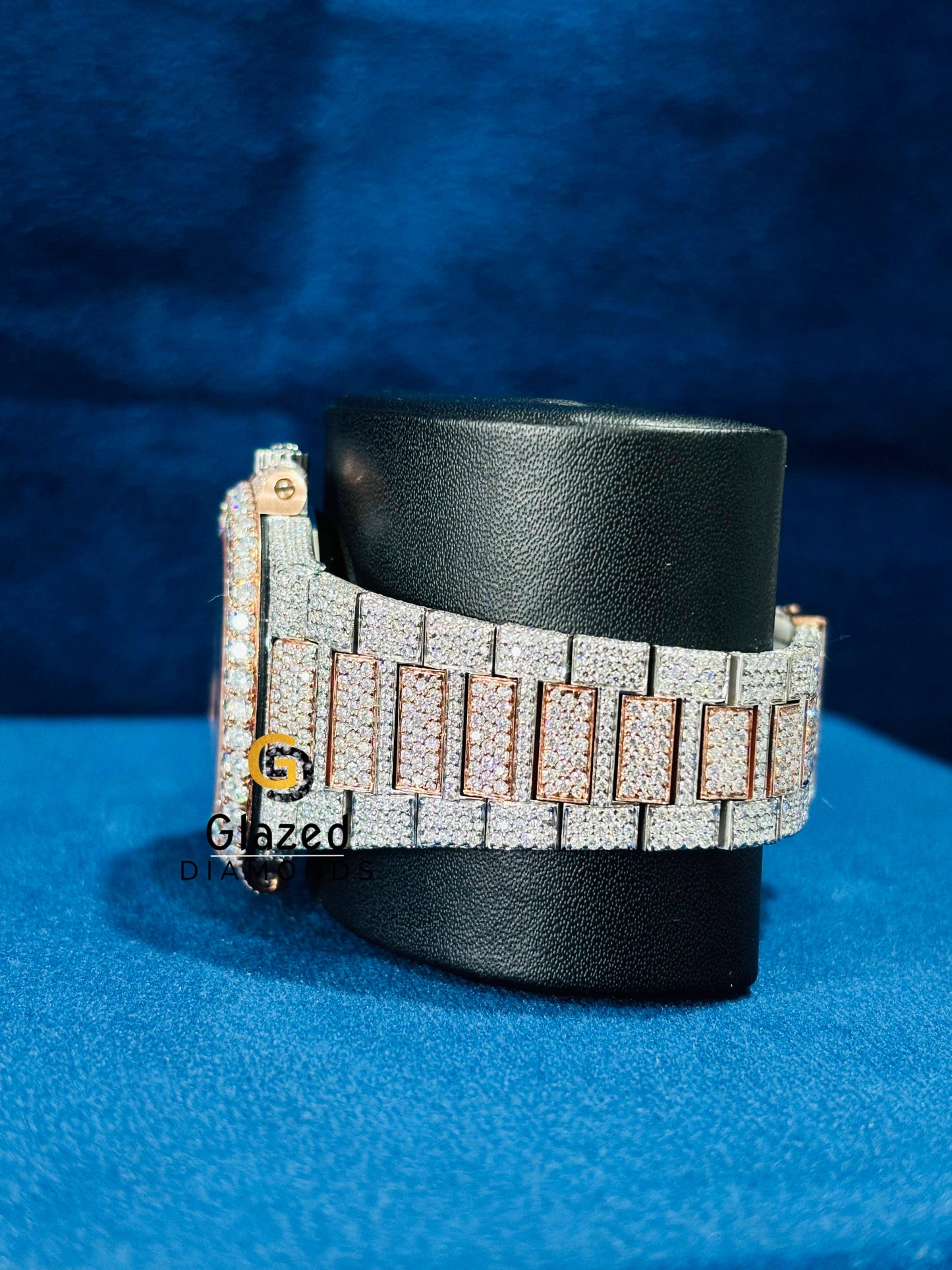 Dual Tone Sky Blue Dial Iced Out Moissanite Watch