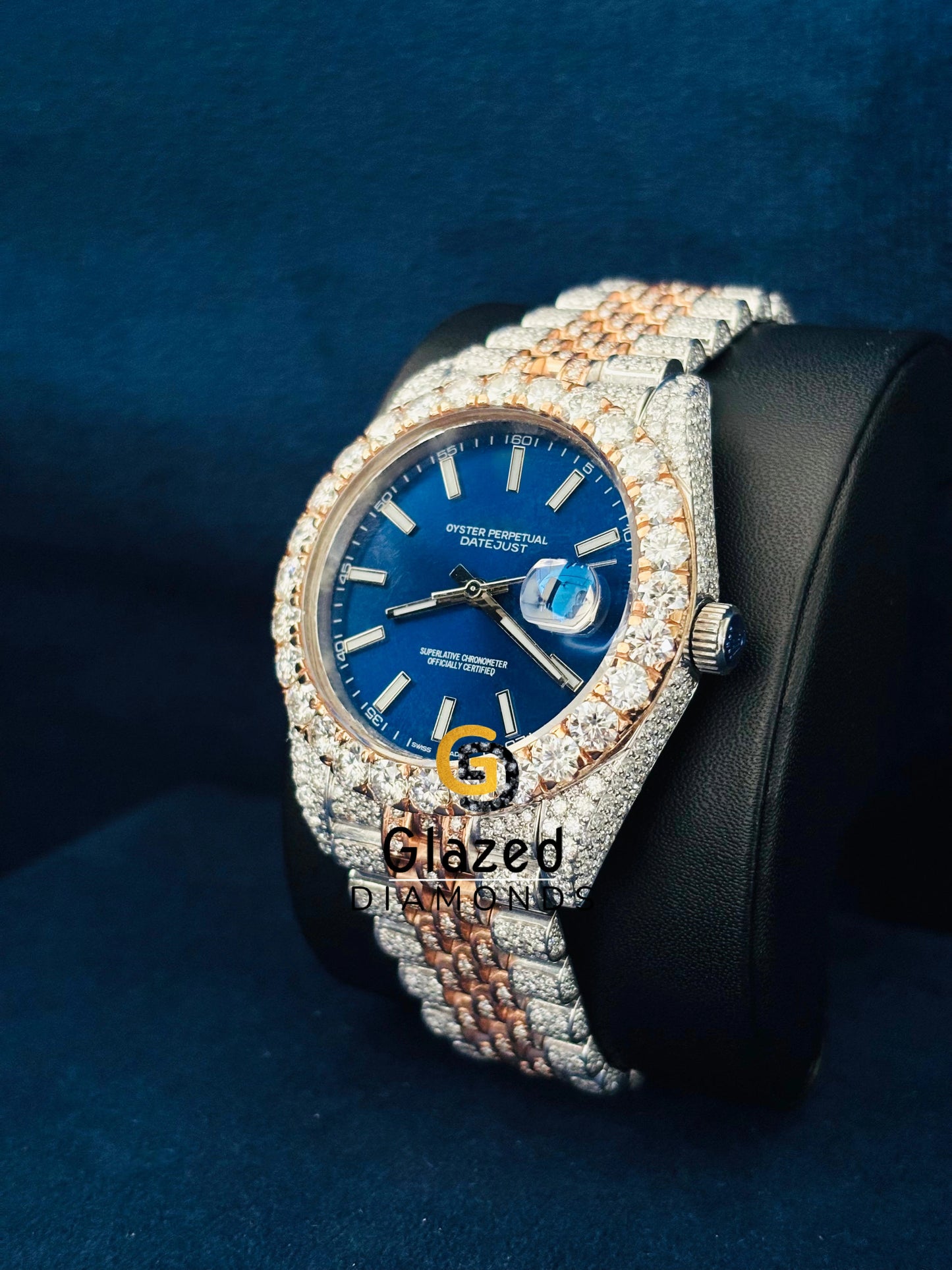 Dual Tone White Bar Bust Down Iced Out Moissanite Automatic Watch