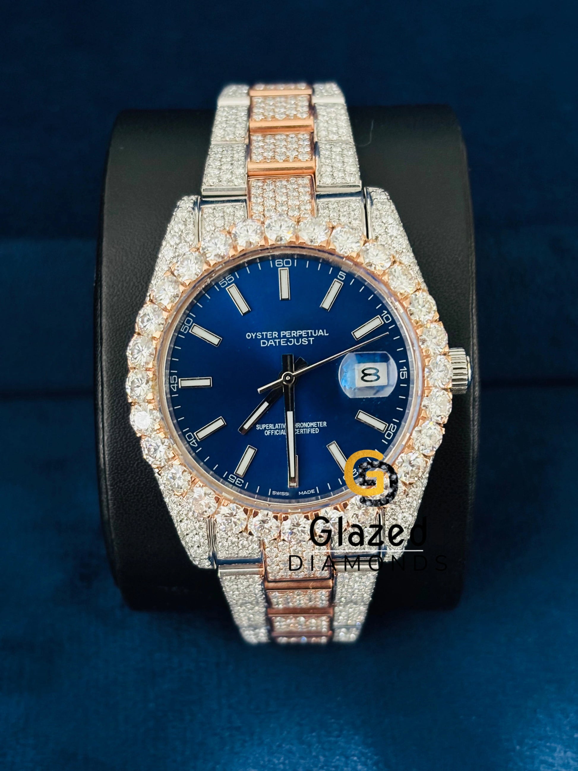 Dual Tone White Bar Bust Down Moissanite Automatic Watch