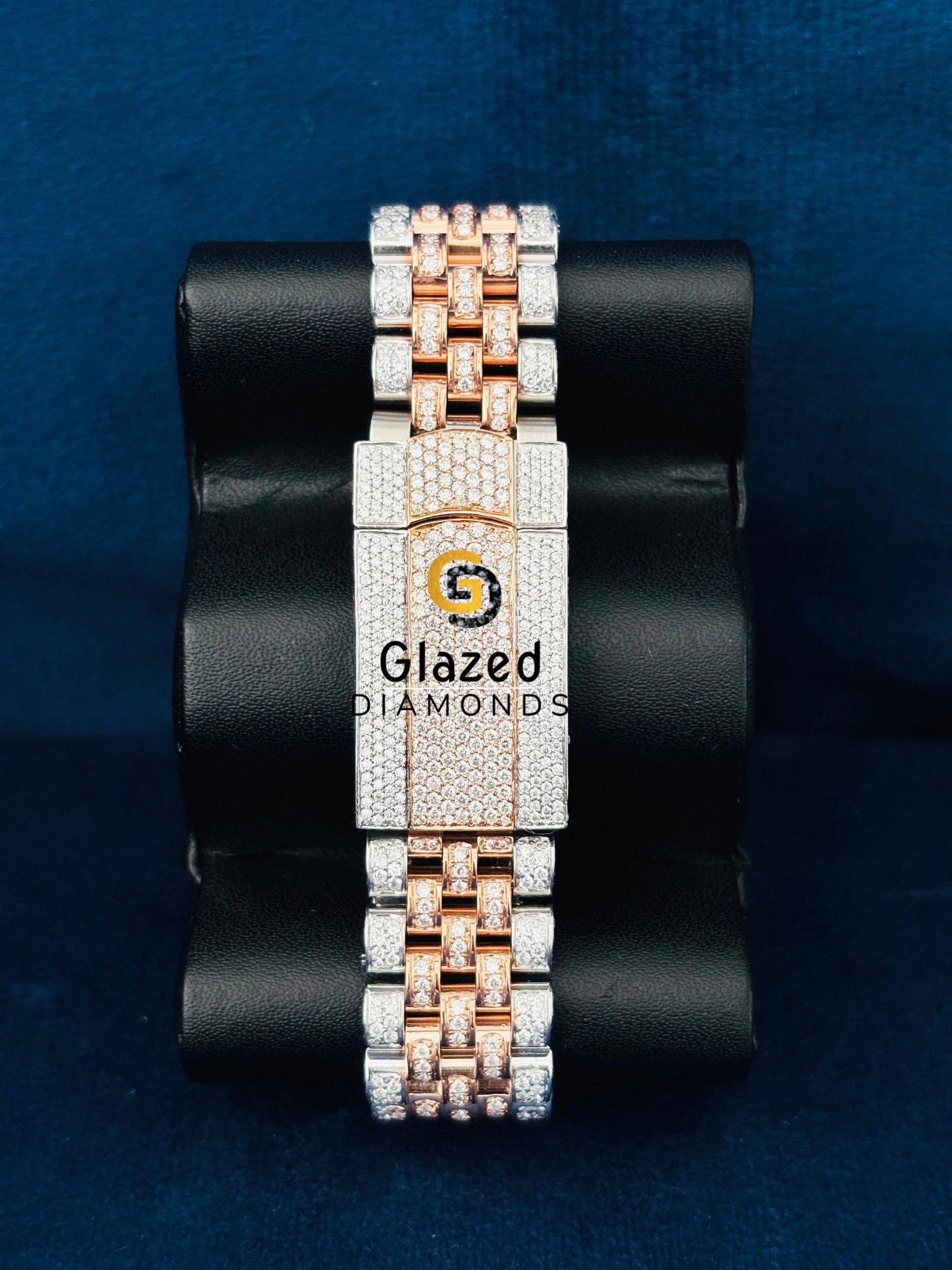 Dual Tone White Bar Bust Down Moissanite Automatic Watch for Men
