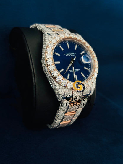 Dual Tone White Bar Bust Down Moissanite Watch