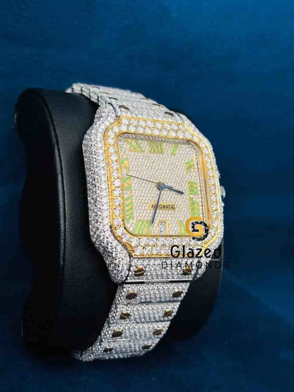 Duel Done Roman Number Dial Hip Hop Moissanite Watch