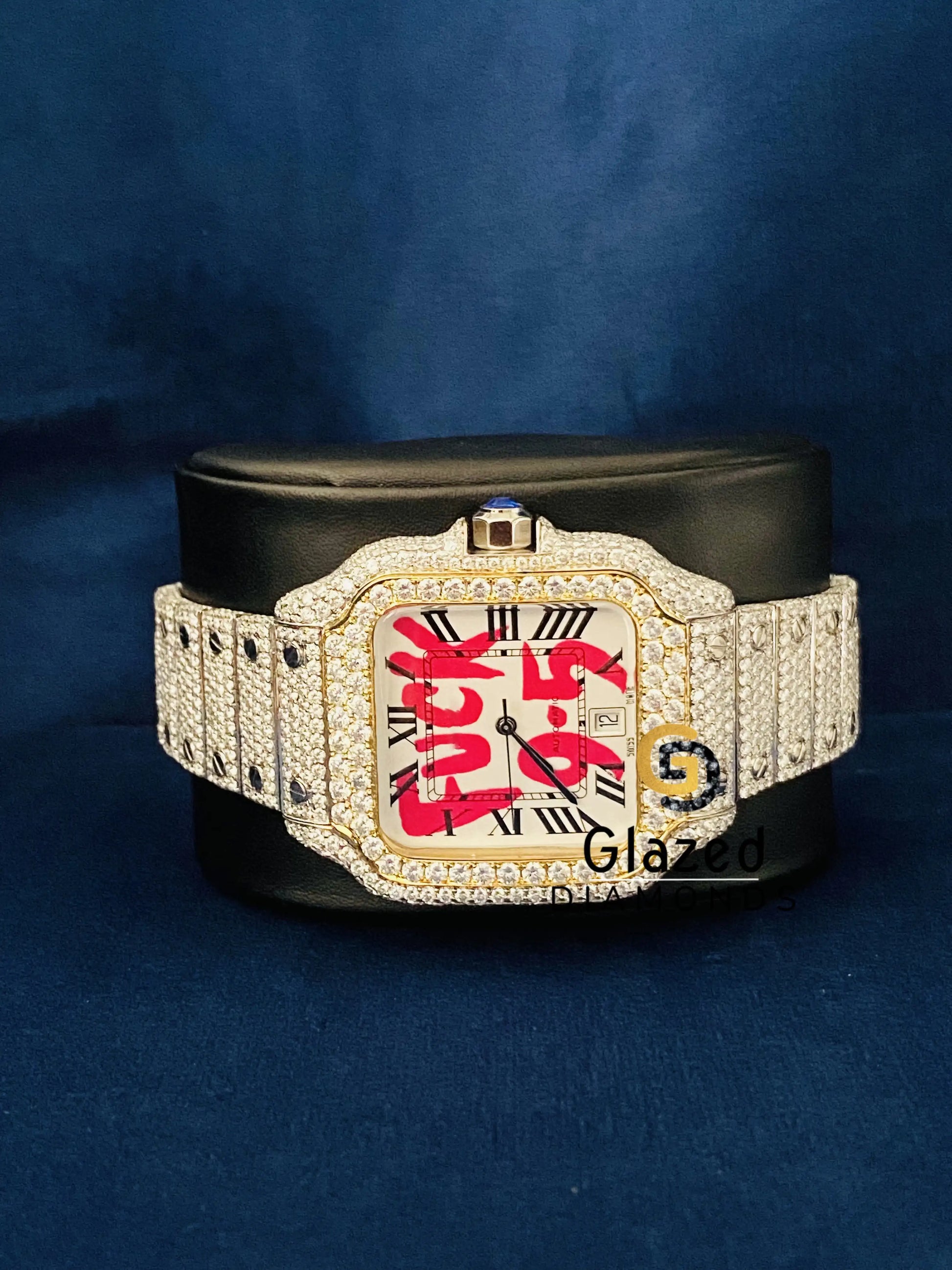 Duel Tone Iced Out Diamond Studded Hip Hop Moissanite Watch