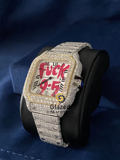 Duel Tone Roman Number White Dial Moissanite Watch 