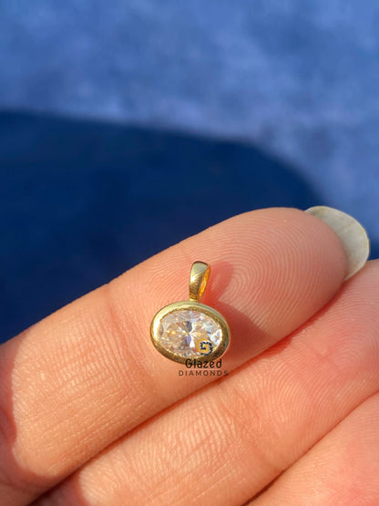 East West Moissanite Oval Bezel Pendant
