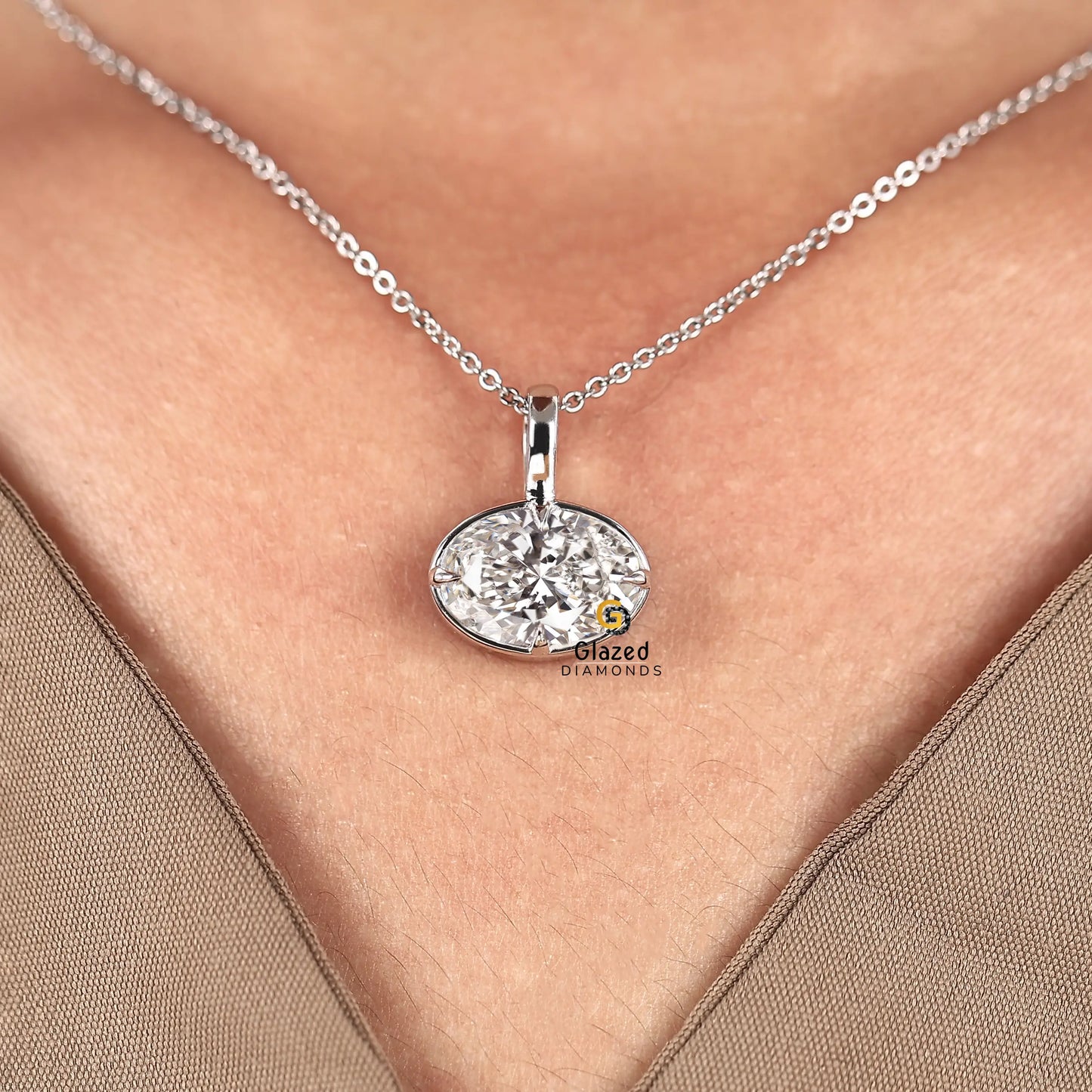 East West Oval Lab Diamond Pendant