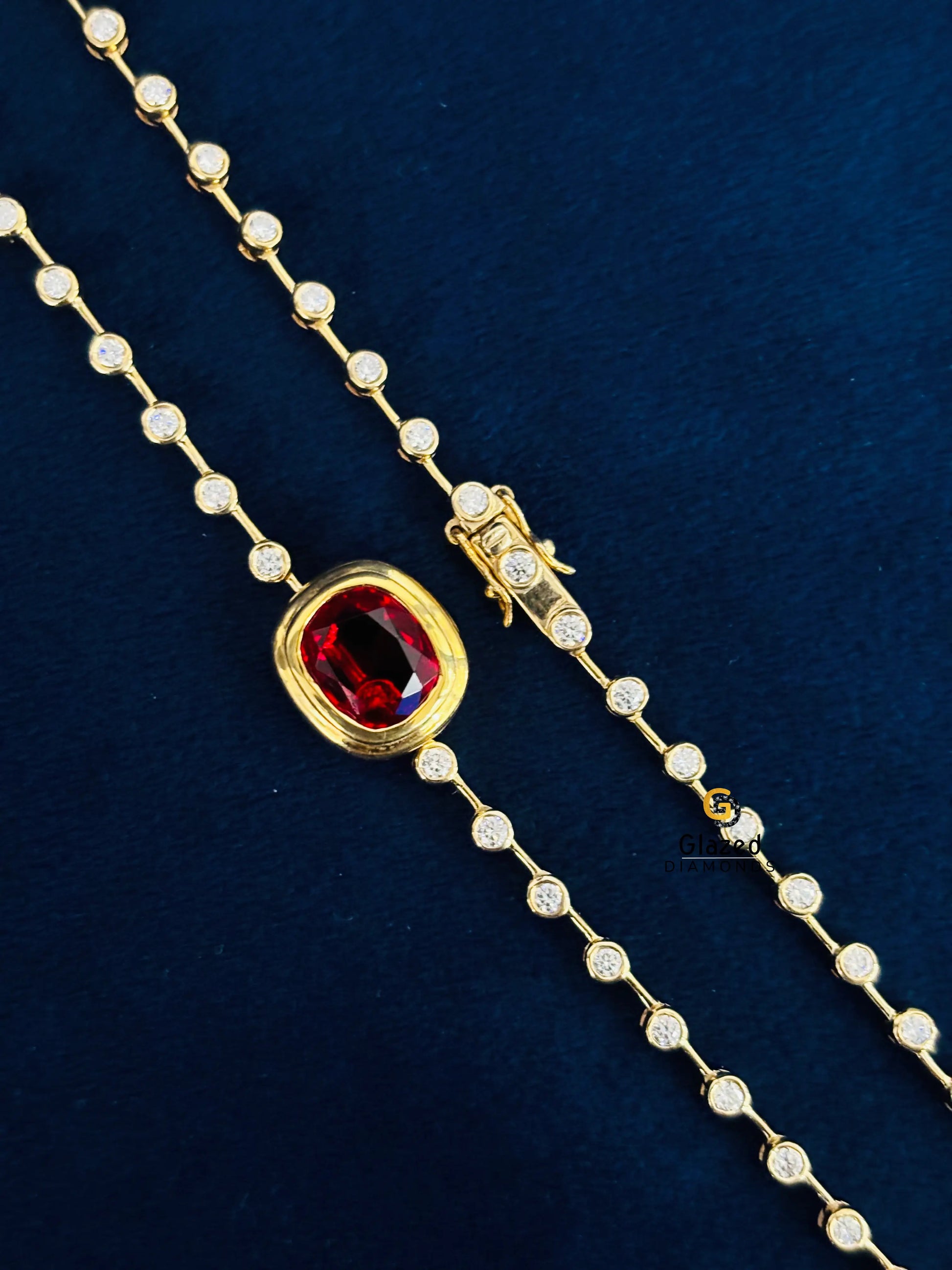 Elongated Cushion Cut Red Rubby Pendant With Necklace For Women
