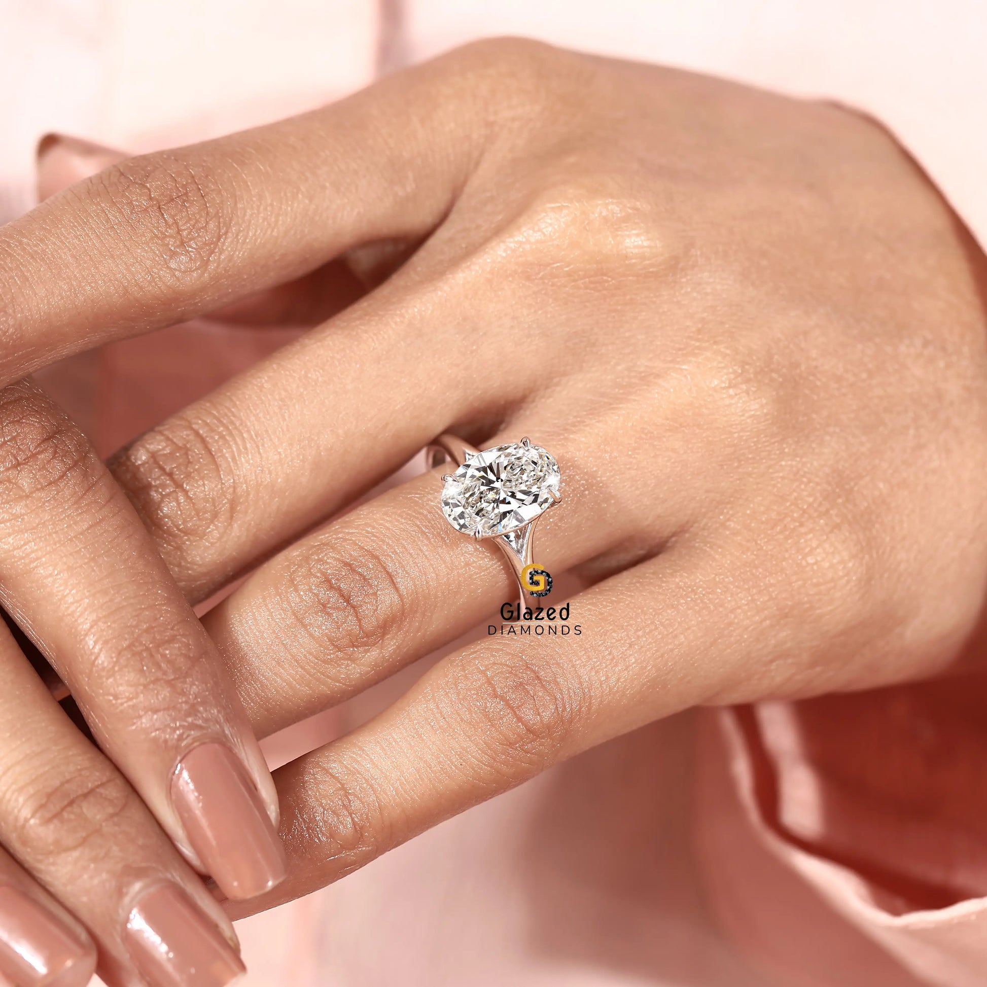 Elongated Oval Cut 3 Ct Lab Grown Diamond Ring For Women