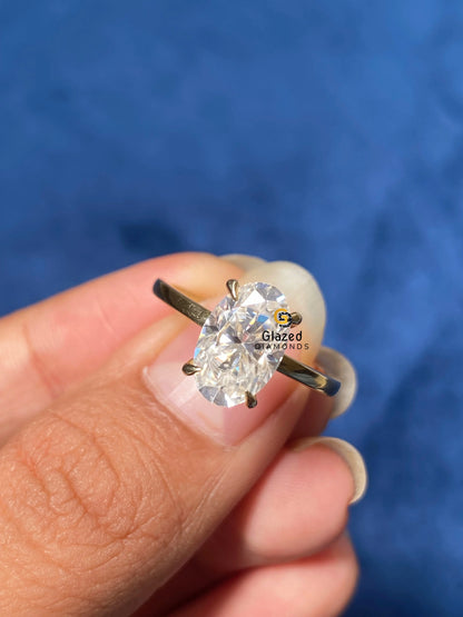 Elongated Oval Hidden Halo Moissanite Ring