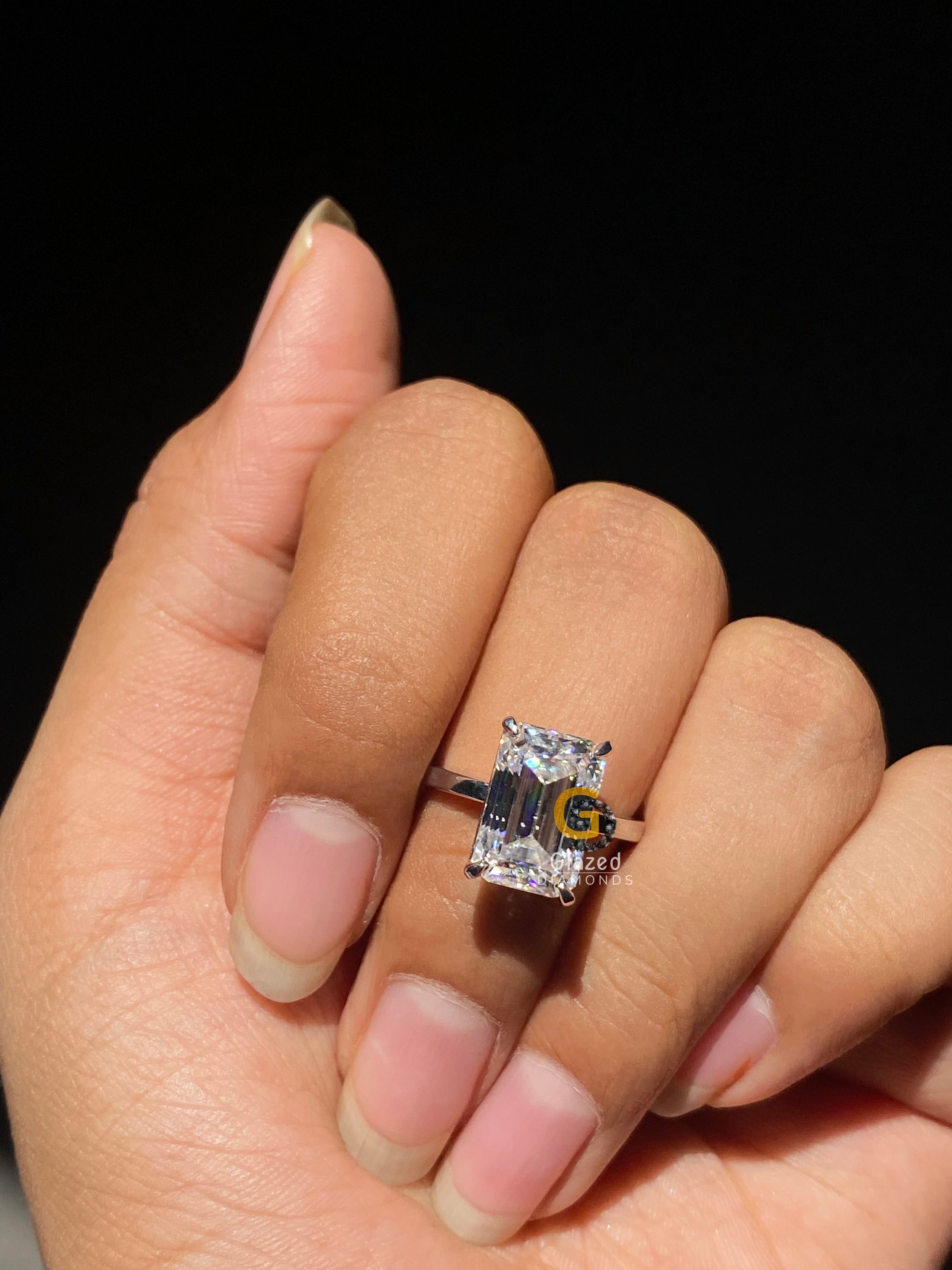 5 CT Emerald Cut Solitaire Moissanite Engagement Ring For Women