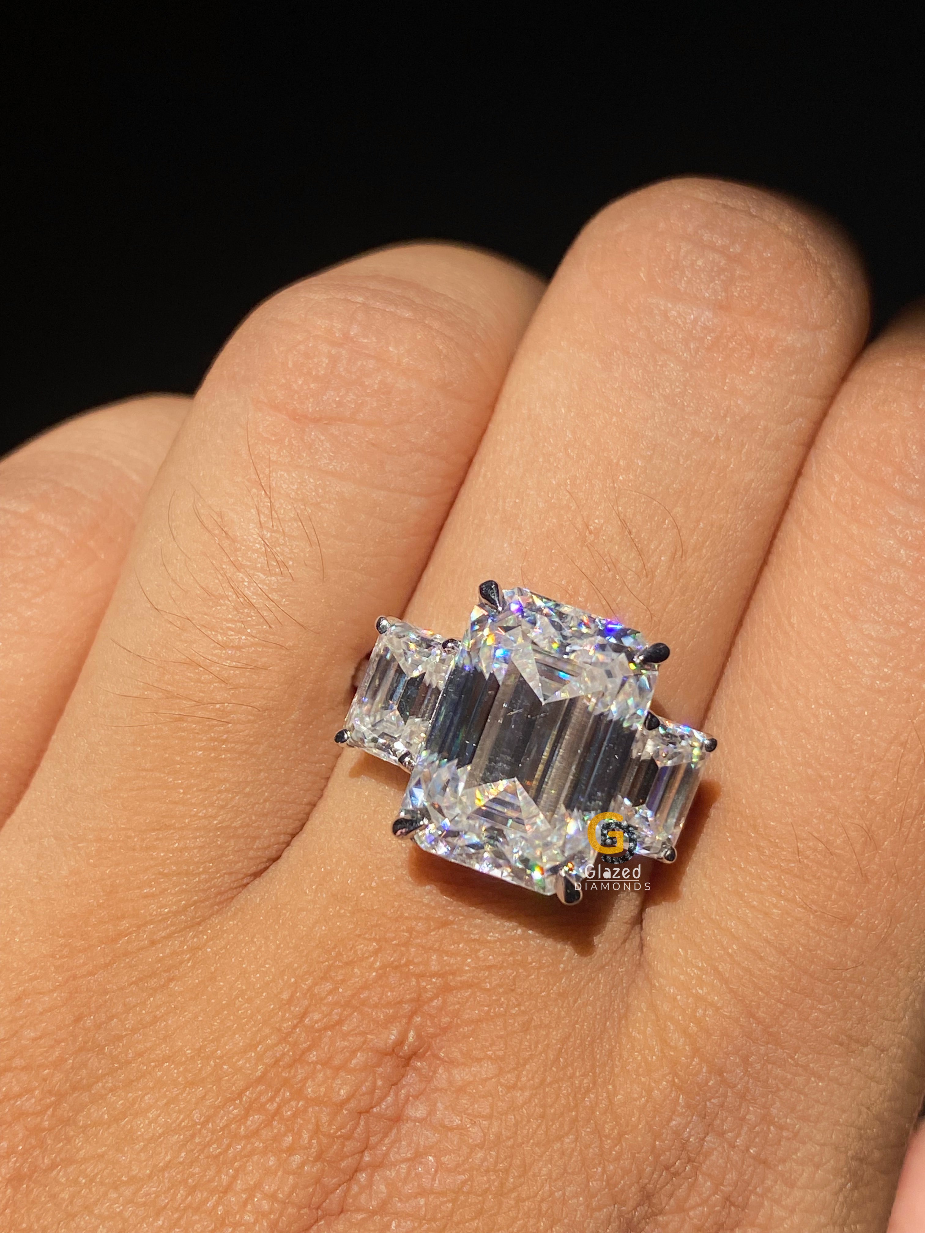 5 CT Emerald Cut Three Stone Moissanite Engagement Ring For Her