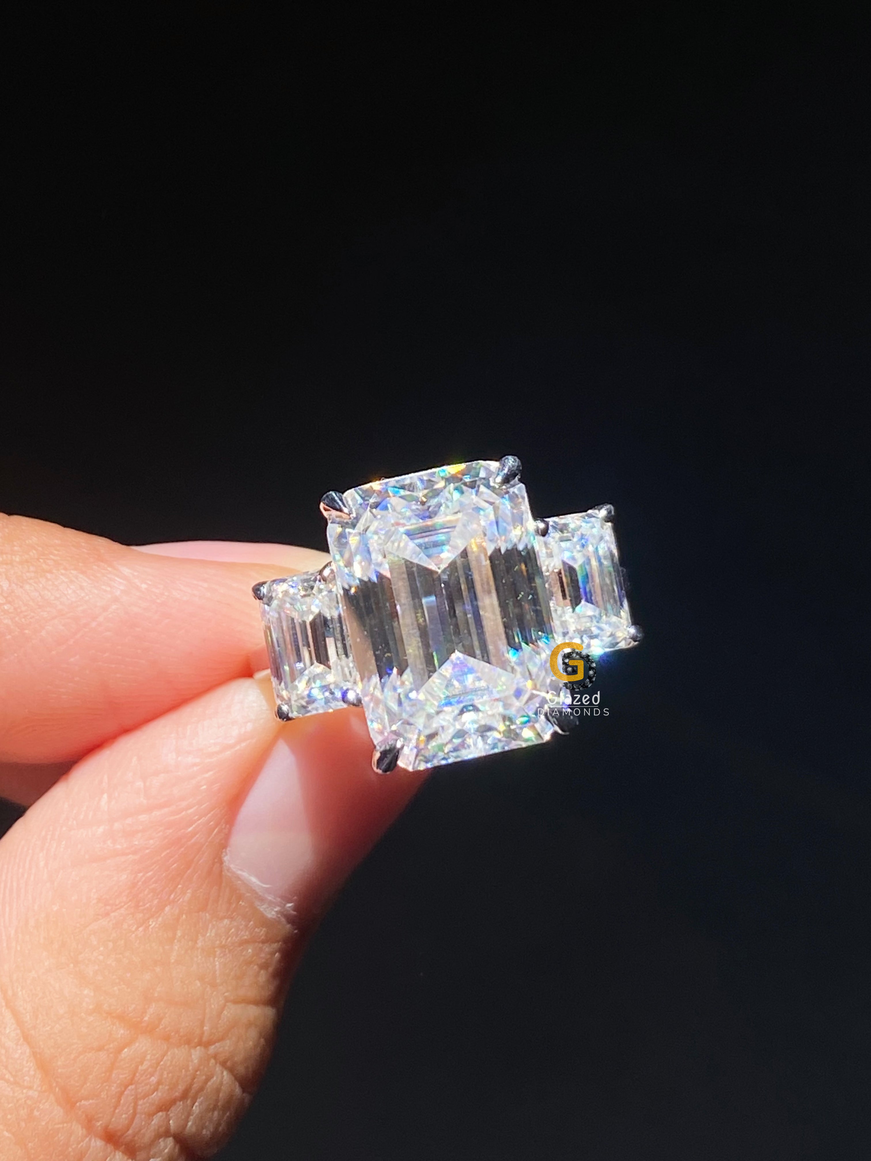5 CT Emerald Cut Three Stone Moissanite Engagement Ring For Her