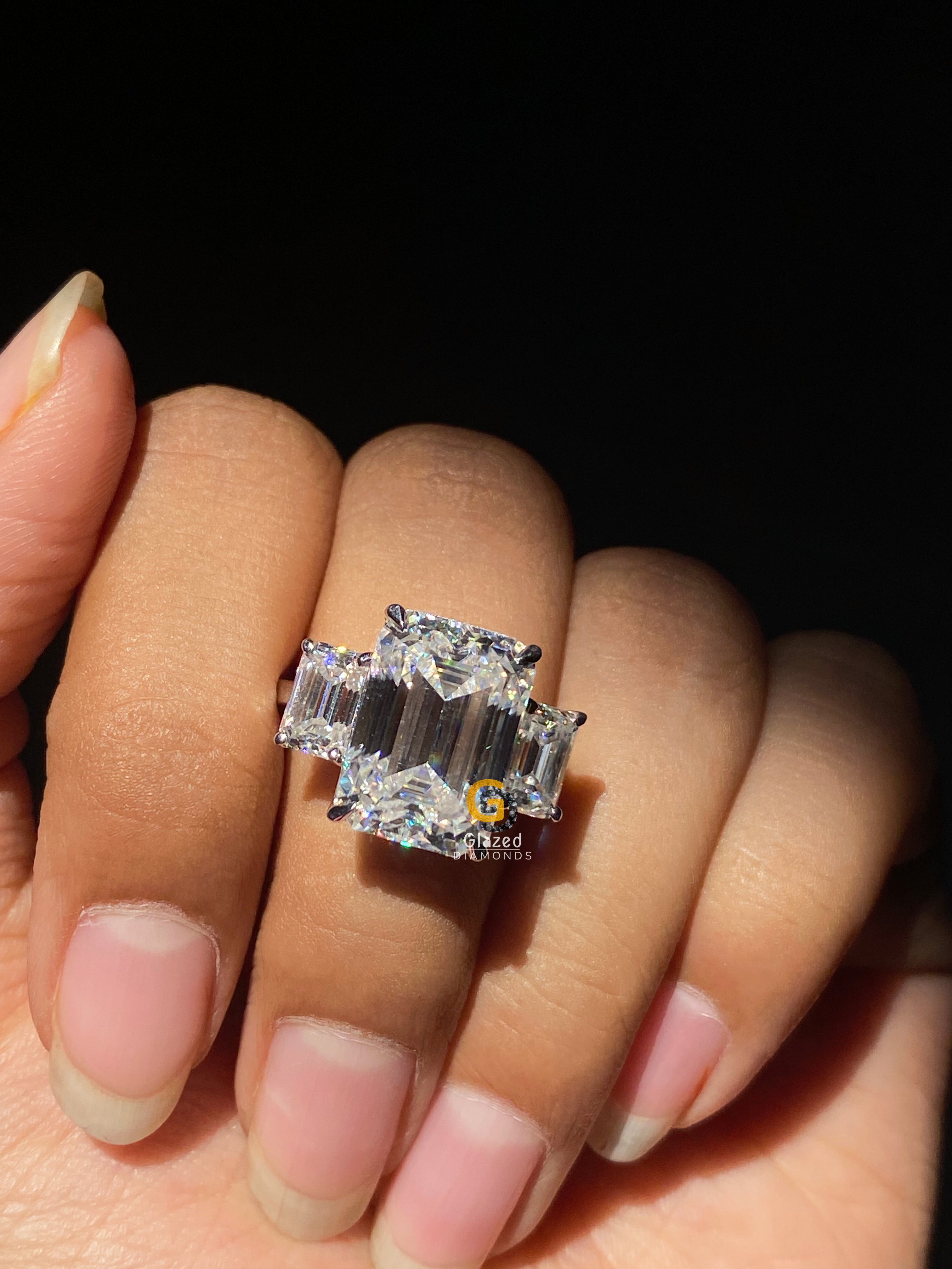 5 CT Emerald Cut Three Stone Moissanite Engagement Ring For Her