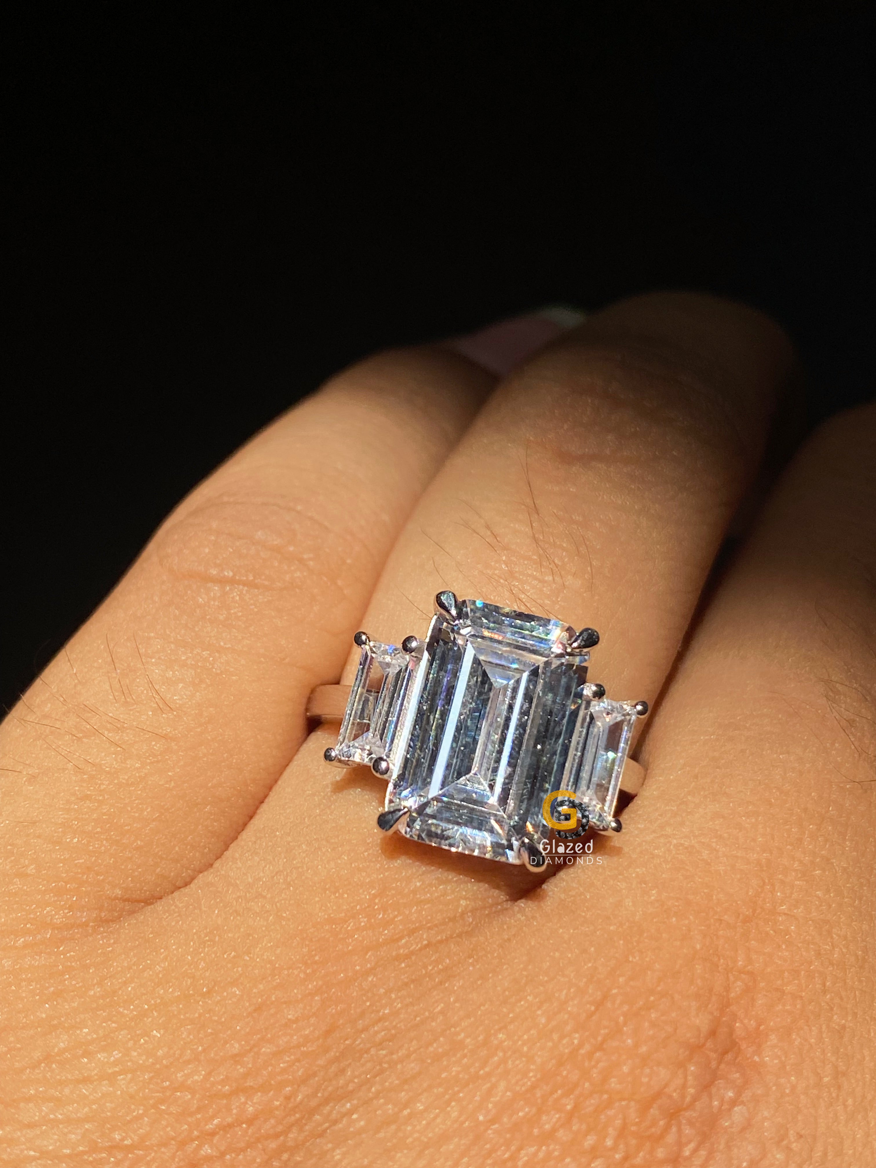 5 CT Emerald Cut Three Stone Moissanite Engagement Ring For Her
