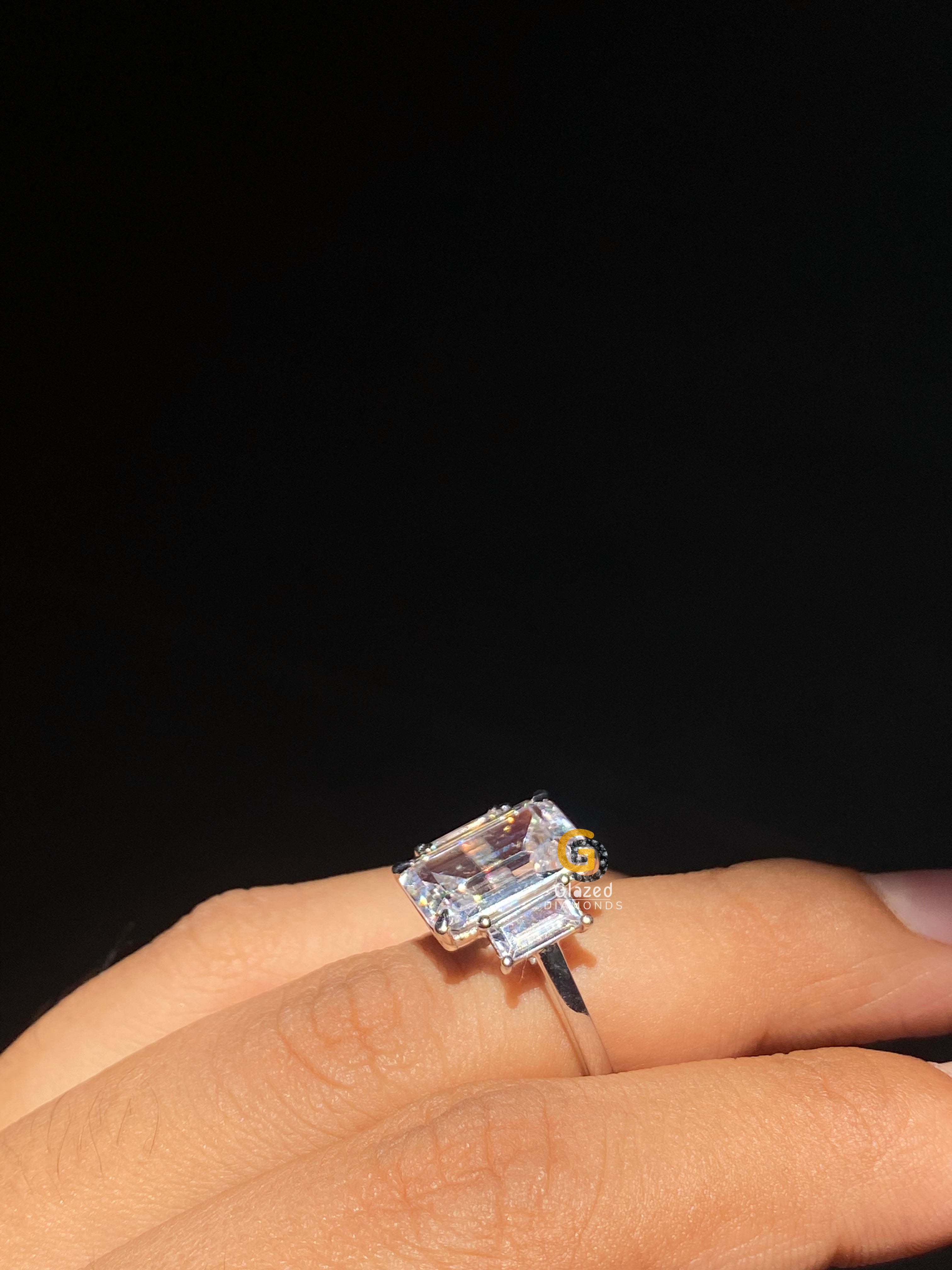 5 CT Emerald Cut Three Stone Moissanite Engagement Ring For Her