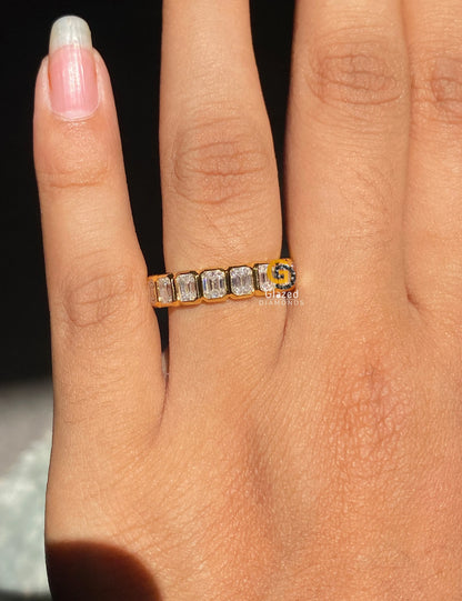 Emerald Bezel Moissanite Engagement Band