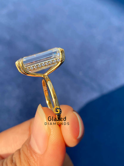 Emerald Cut Diamond Hidden Halo Engagement Ring