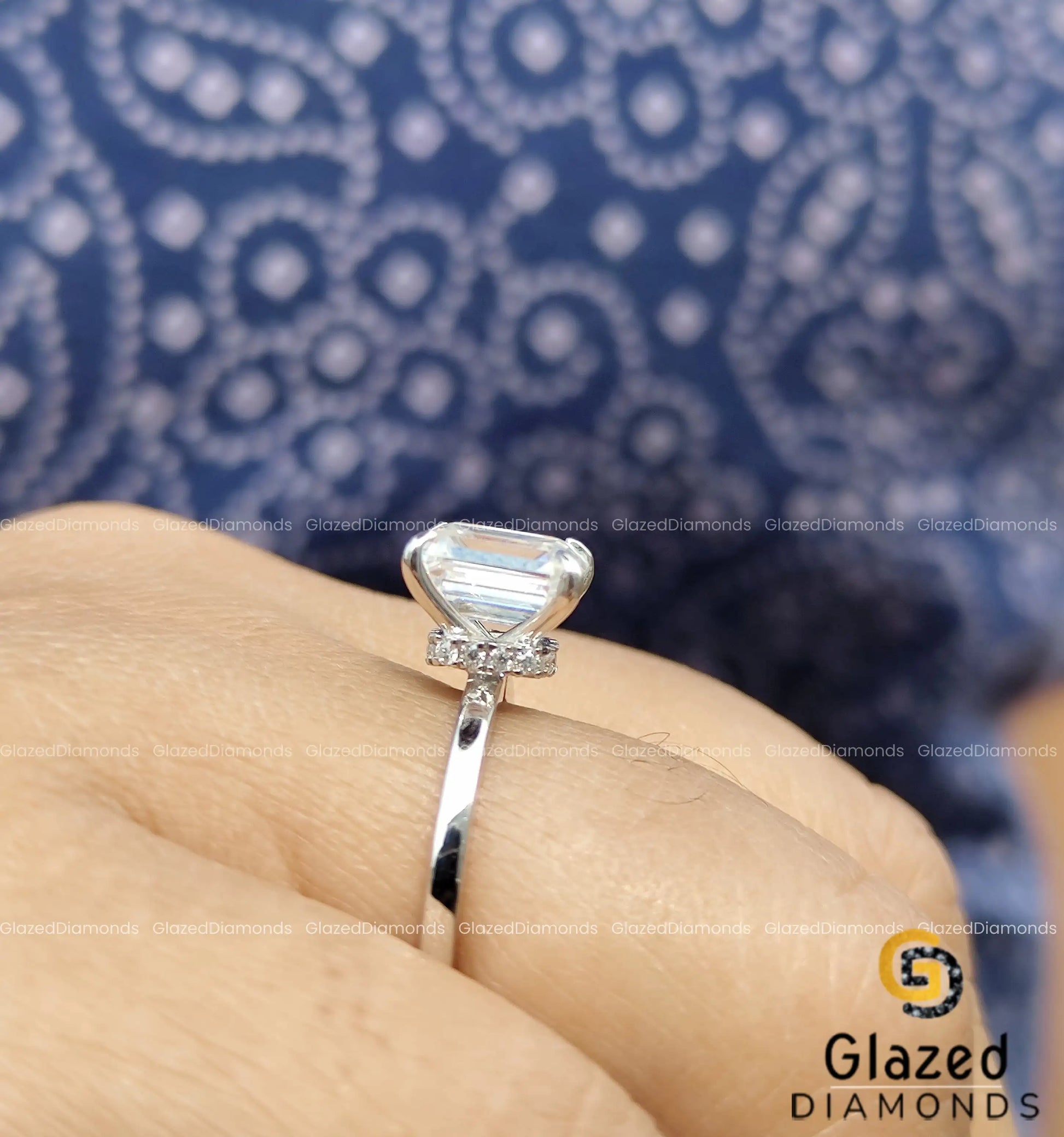 Emerald Cut Hidden Halo ring
