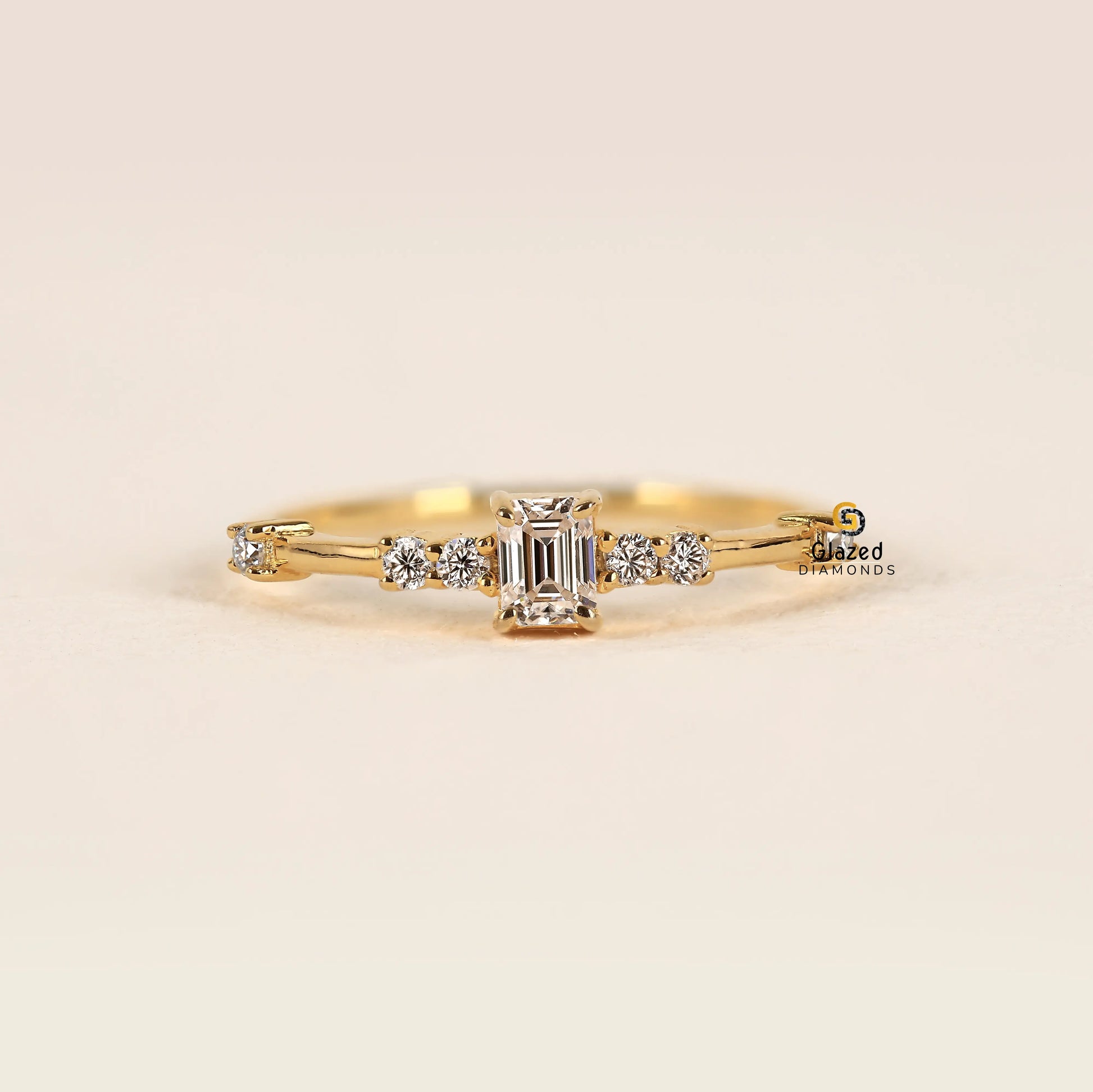 Emerald Cut Lab Diamond Dainty Wedding Ring