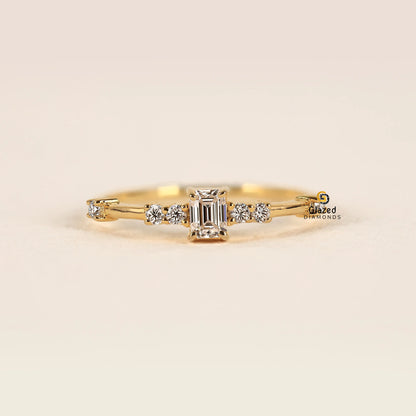 Emerald Cut Lab Diamond Dainty Wedding Ring