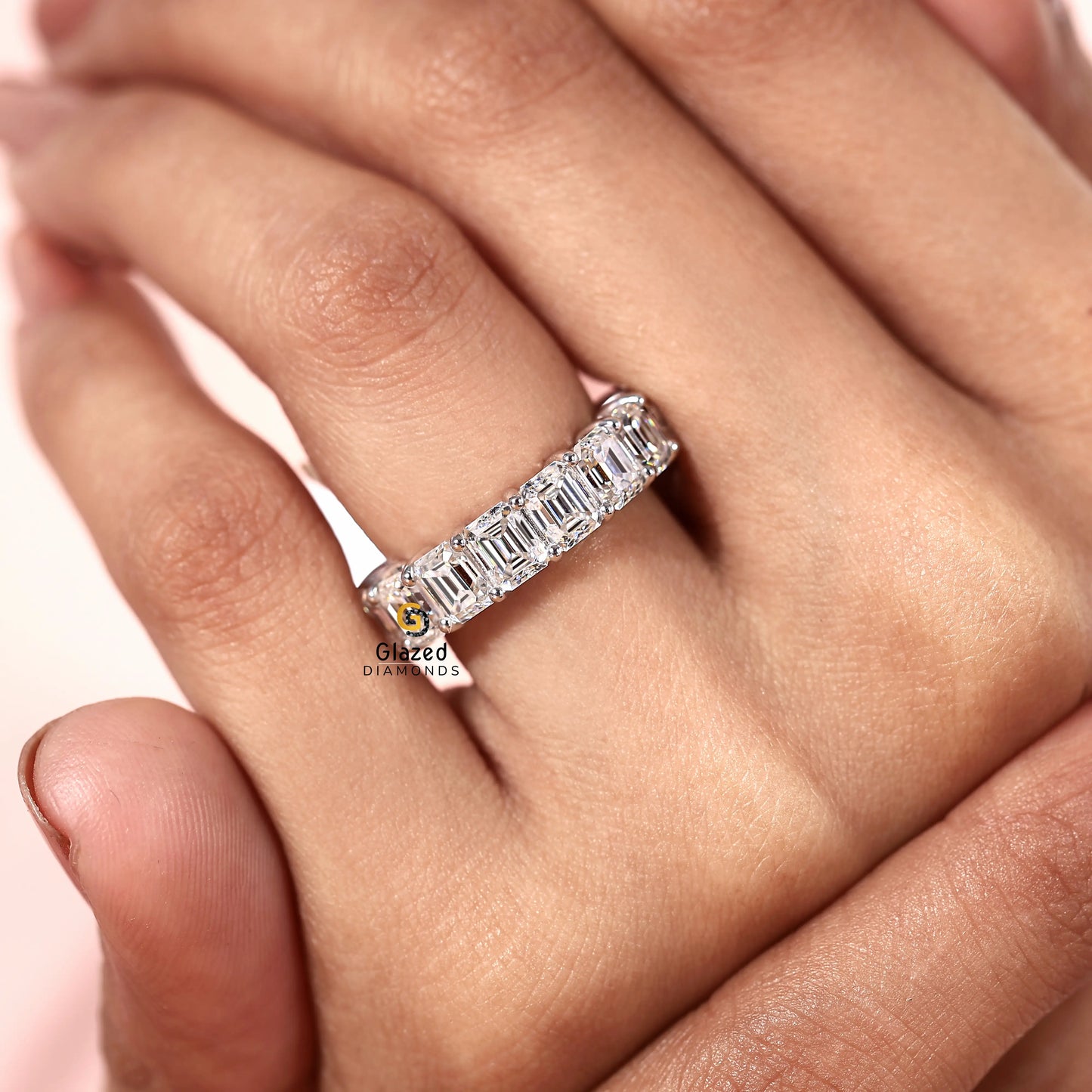 Emerald Cut Lab Diamond Wedding Band For Women