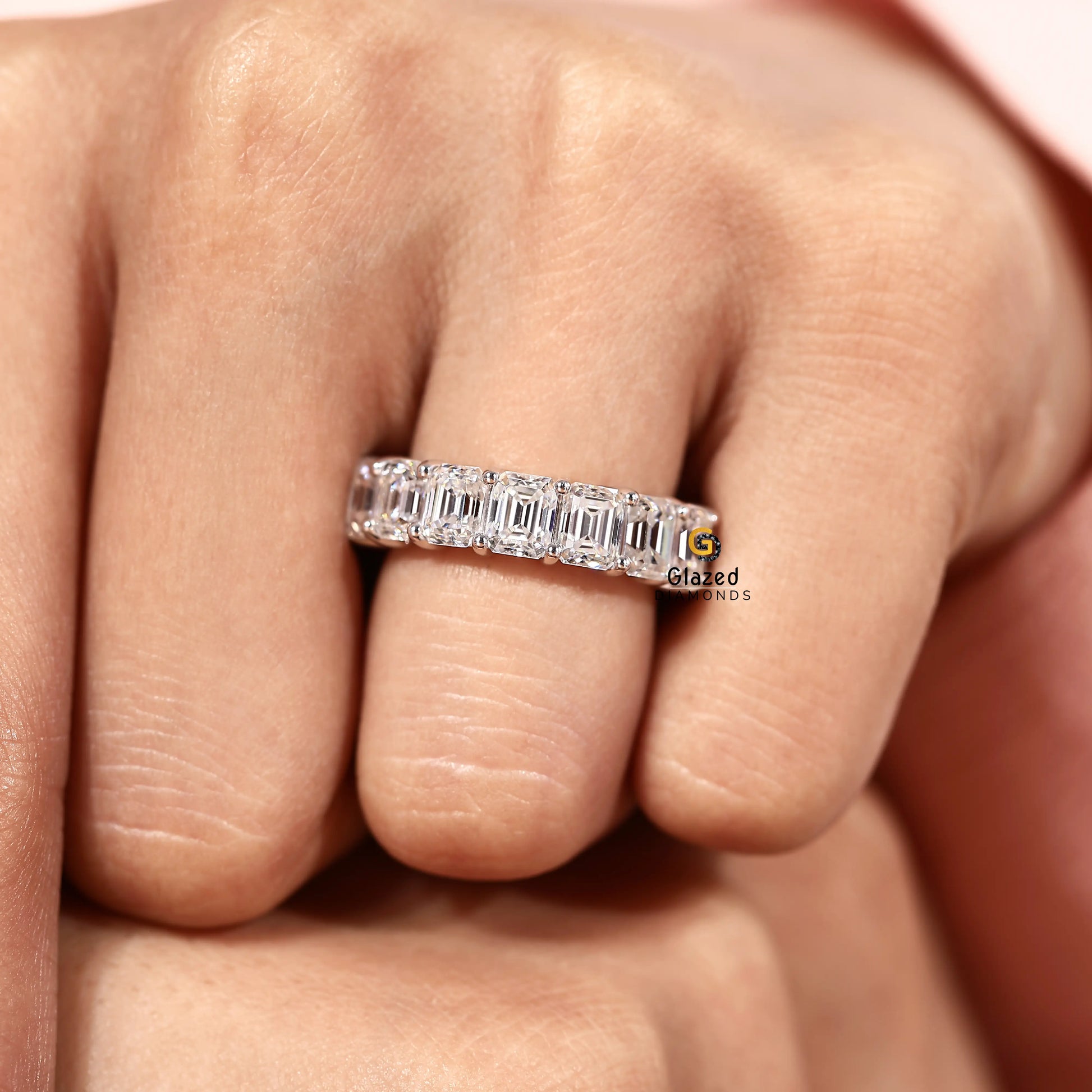 Emerald Cut Lab Grown Diamond Wedding Band For Her