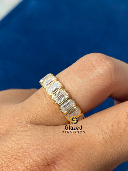 Emerald Cut Moissanite Diamond Eternity Band 925 Silver