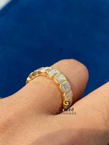 Emerald Cut Moissanite Diamond Eternity Sterling Silver Band Ring