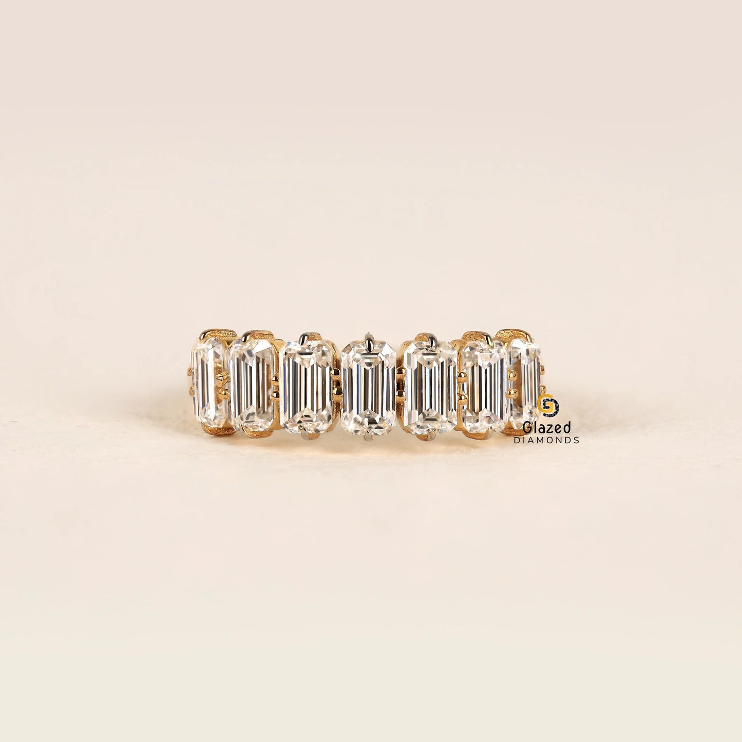 Emerald Cut Prong Set Lab Diamond Wedding Band