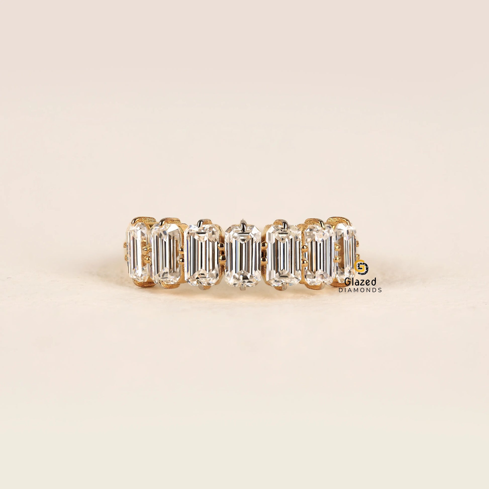 Emerald Cut Prong Set Lab Diamond Wedding Band