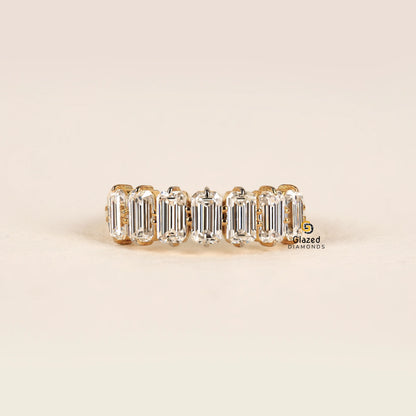 Emerald Cut Prong Set Lab Diamond Wedding Band