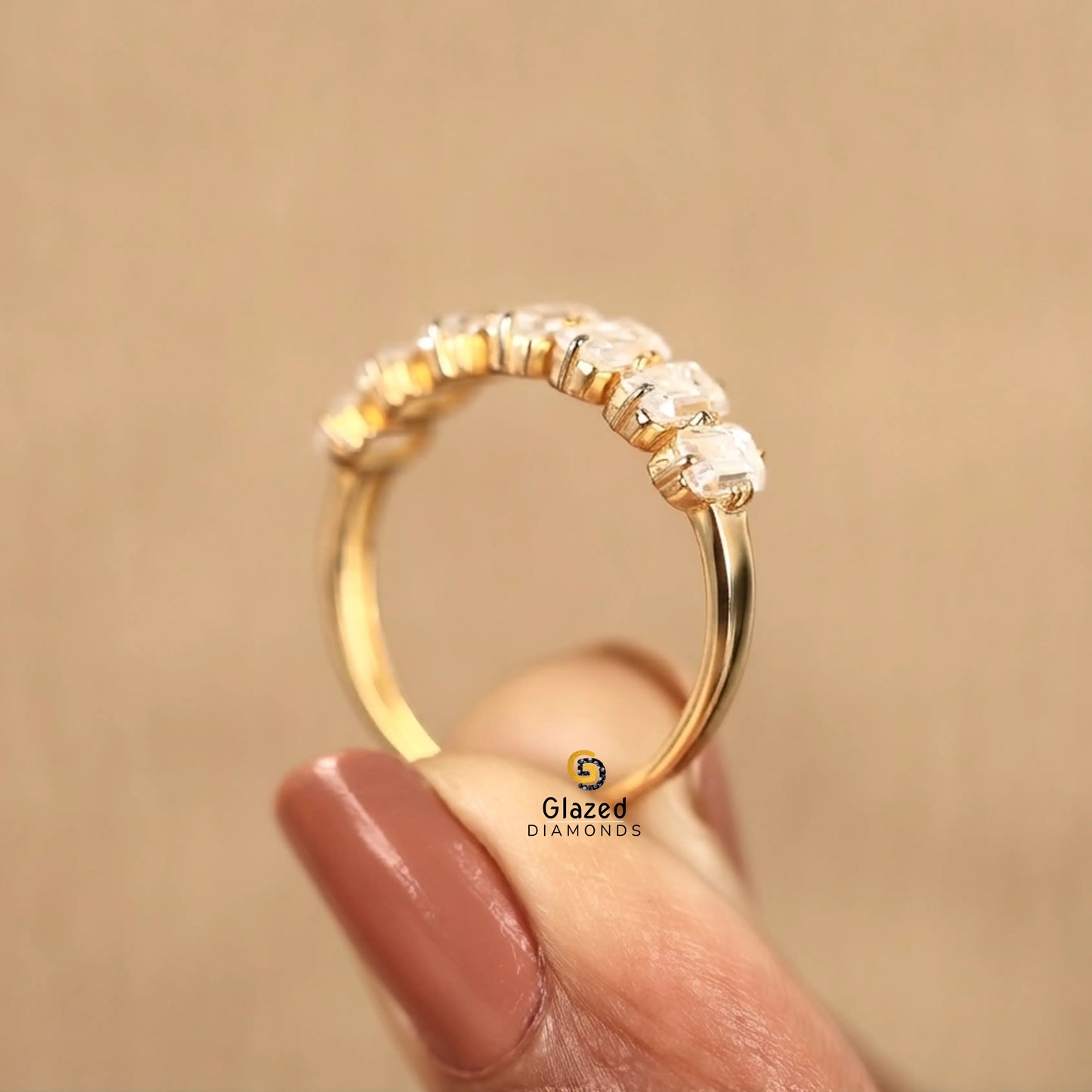 Emerald Cut Prong Set Lab Grown Diamond Wedding Band