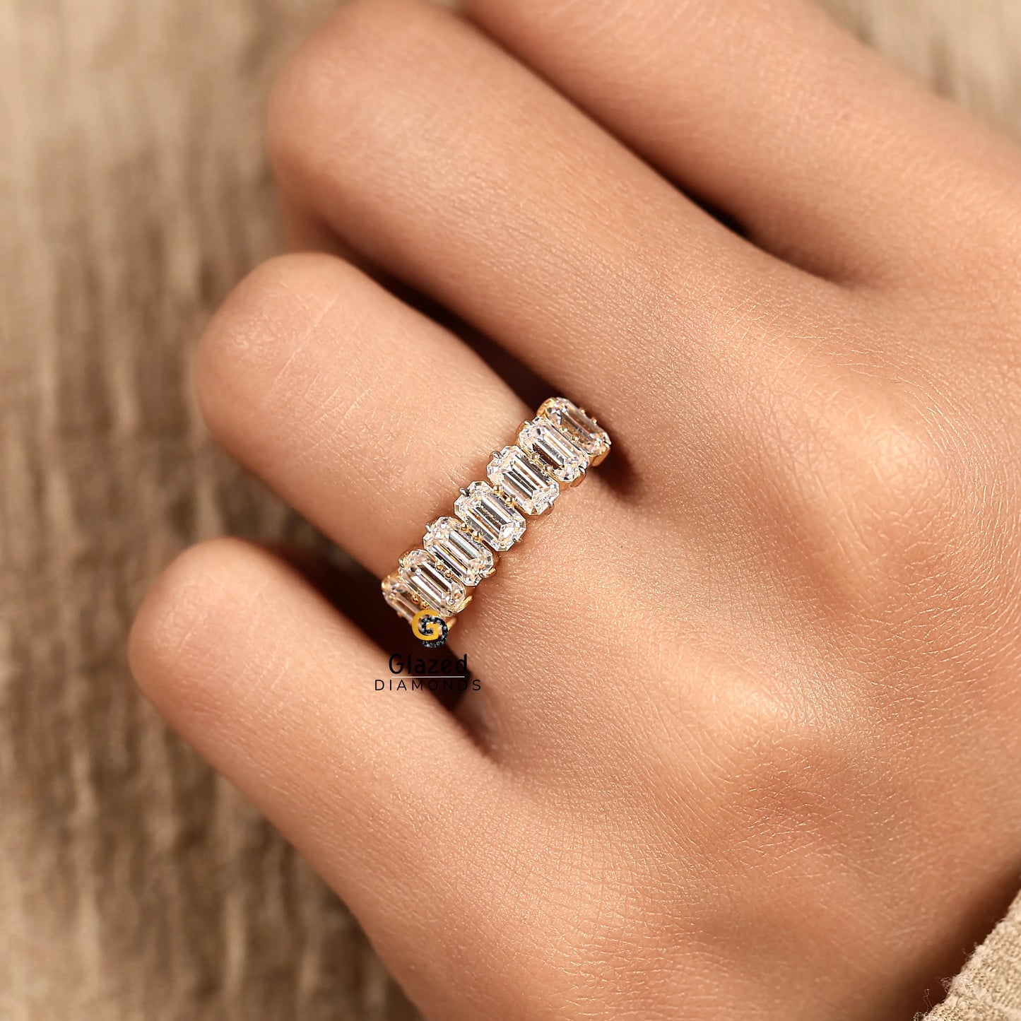 Emerald Cut Prong Set Lab Grown Diamond Wedding Band For Women